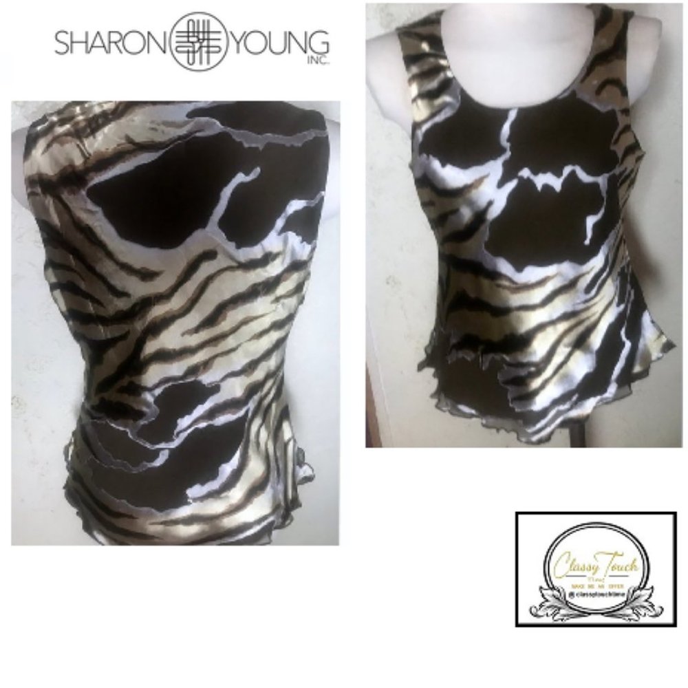 Sharon Young Chocolate Brown Animal Print Top L